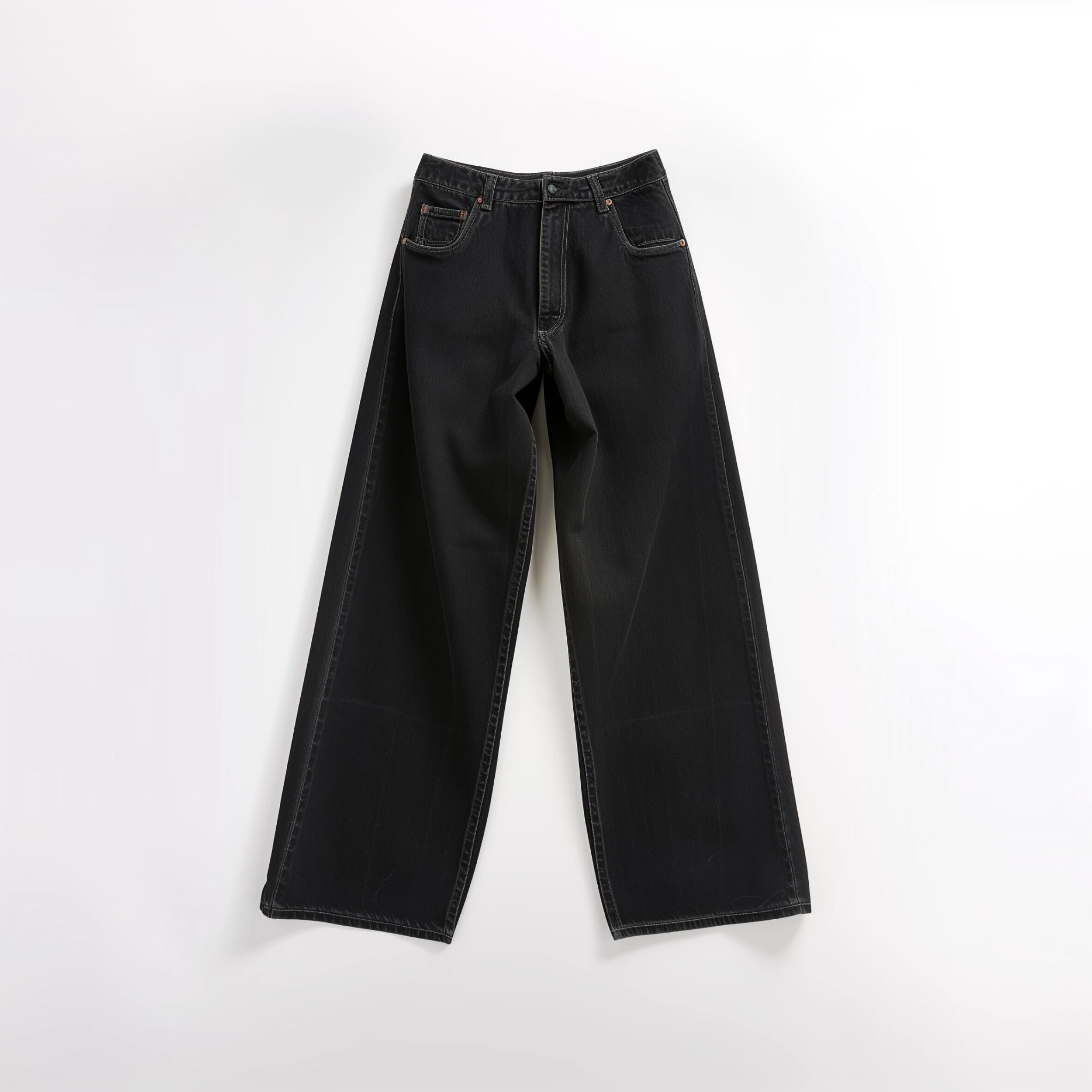 Vintage Wash Wide Leg Jeans - Black